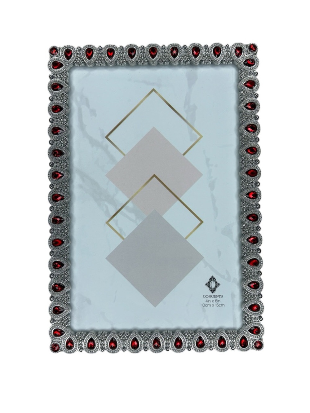 ⭐️ NWOT - Concepts Jeweled Silver Picture Frame with Red Gem Accents- 4” x 6”